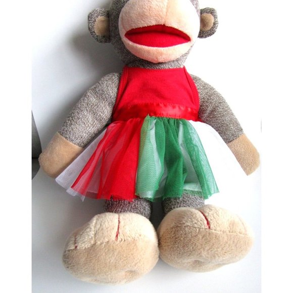 BAB Build a Bear Girl Sock Monkey - Red Bow/Dress 18" Plush Stuffed Animal Toy - Picture 5 of 15